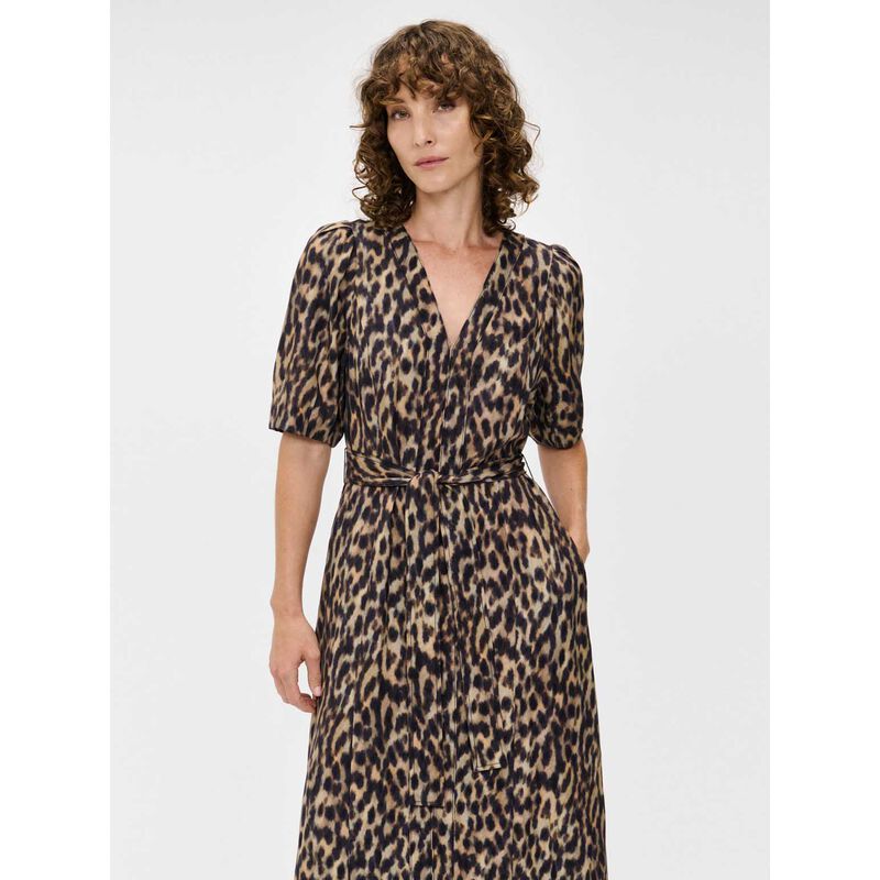 Veronika Maine Leopard Viscose Linen V Neck Dress image number 3